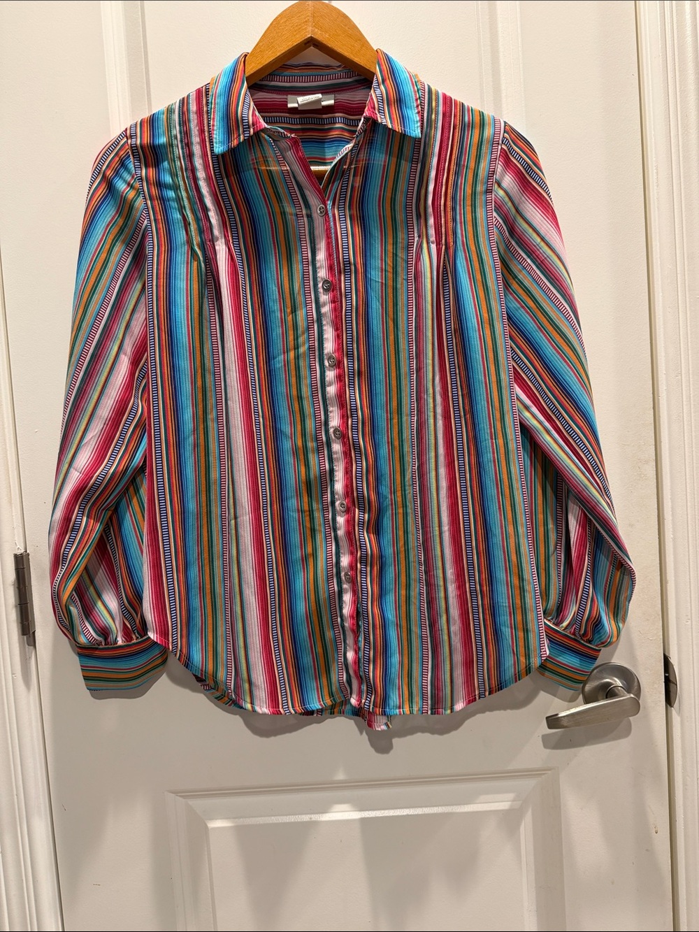 Ariat Girls' Multistripe Button-Down Shirt in Blue, Pink, Green, Yellow, Orange